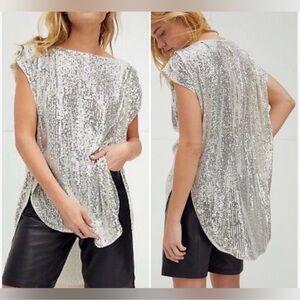 Free People Silver Sequin Tunic Top